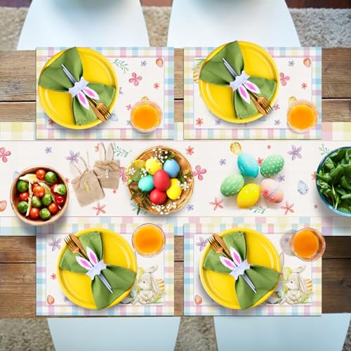 Geengob EASTER PLACEMATS 12X18 Inch Set Of 4, Buffalo Plaid Bunny Eggs Gnome Carrot Spring Table Mats For Kitchen Dining Easter Party Decorations thumb #5