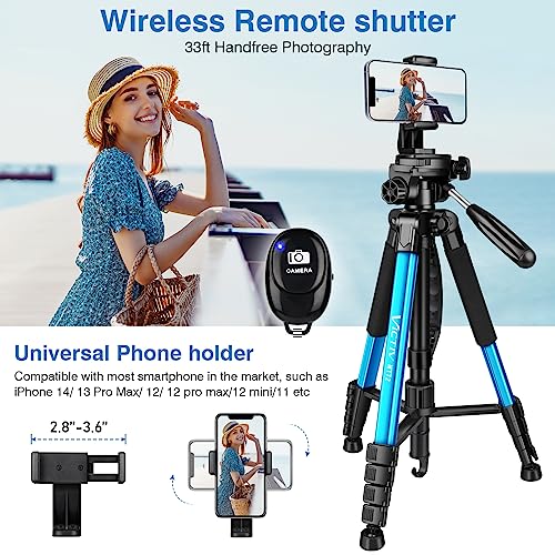 Image of Victiv 72 inch Camera Tripod, Tall Tripod for Camera Cell Phone, Heavy Duty Camera Tripod Stand, Professional Aluminum Monopod, Compatible with Canon Nikon Sony DSLR Cameras - Blue