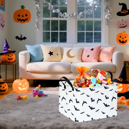 Image of White Bat Pattern Storage Basket Gift Laundry Bins Collapsible Storage Baskets Box Laundry Nursery Hamper for Home and Office Decoration with Handles