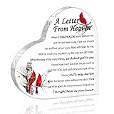 Cardinal Decor Sympathy Heart Shaped Acrylic Plaque Decor for Loss of Loved One, Cardinals A Letter from Heaven for Office Classroom Desk Bookshelf Nightstand, 4 x 4 Inch