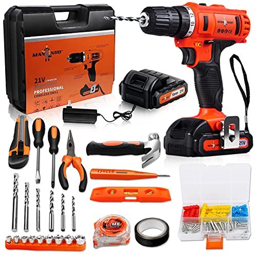Cordless Drill Set, 21V Cordless Drill Power Set with 2000mAh Battery & Fast Charger, 89 Piece Power Tool Set Combo Kit with Power Drill Driver, Electric Drill Set with 18+1 Clutch, 3/8" Chuck