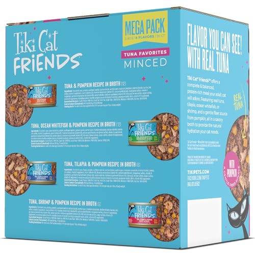 Image of Tiki Cat Friends Wet Cat Food, Tuna Favorites Variety Pack, 2.8 oz. Cans | High Protein, 2.8 oz. Can, 36 Count Pack, For Adult Cats, High Moisture, Grain-free, Real Tuna Broth, Flaked Texture