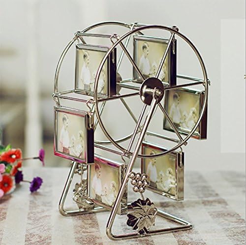 Kaqiwo Metal Rotating Windmil Ferris Wheel Picture Photo Frame Display With 6x2 Hanging Picture Silvery