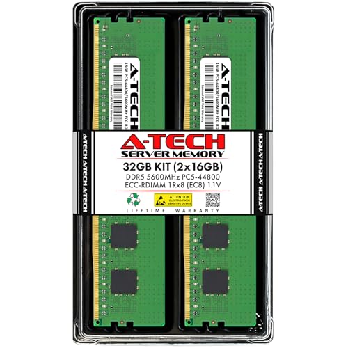 Image of A-Tech 32GB Kit (2x16GB) DDR5 5600MHz PC5-44800 ECC RDIMM 1Rx8 (EC8 10x4) Single Rank 1.1V ECC Registered DIMM 288-Pin Server RAM Memory Upgrade Modules (A-Tech Enterprise Series)