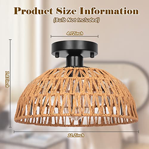 Yolsunes 2 Packs Boho Light Fixtures Ceiling - Rattan Wicker Basket Semi Flush Mount Ceiling Light, Handmade Woven Ceiling Lamp, Boho Chandeliers For Living Room, Bedroom, Kitchen Island, Bathroom #TOP2