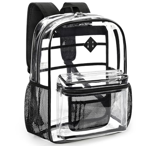ZORFIN 17 Inch Clear Backpack - Waterproof PVC School Bag with Reinforced Straps & Multiple Compartments