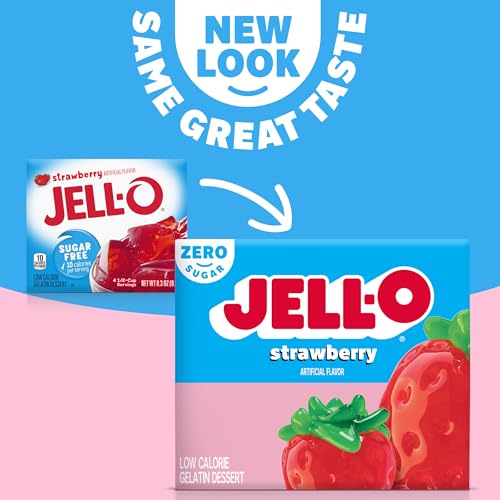 Image of Jell-O Zero Sugar Gelatin Dessert Mix, Strawberry Flavor, Low Calorie Classic Fruit Gelatin for Snacks, Desserts & Party Recipes, 0.30 oz (Pack of 24)