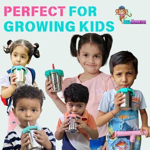 Image of LiLMONKiDZ Steel Tumbler for Kids Set of 2 (300ml Each), Leak Proof Sipper Cups with Lid & Straw, BPA Free Baby Sipper Glass with Cleaning Brush, Drinking Tumbler for Milk, Juice & Water (Sky Blue)
