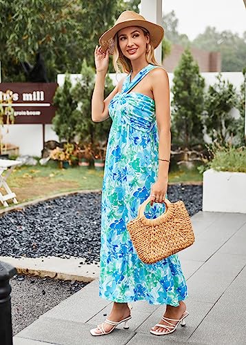 Image of GRACE KARIN Womens Summer Floral Dresses 2026 Boho Maxi Dress Flowy Halter Sundress Casual Vacation Beach Clothes with Pocket
