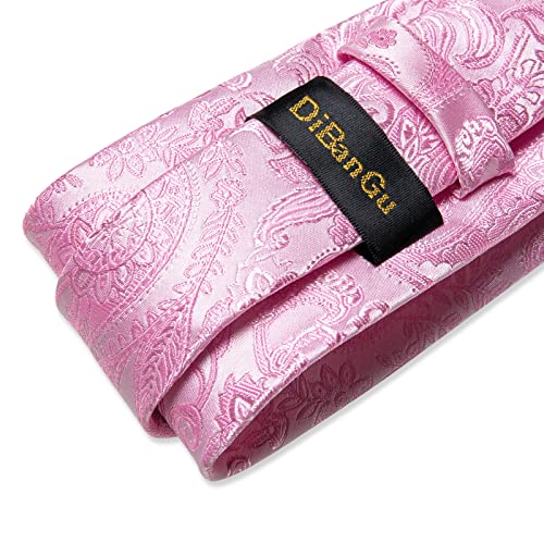Image of DiBanGu Mens Paisley Tie Set Silk Woven Jacquard Necktie and Pocket Square Cufflinks Gift Set for Wedding Bussiness