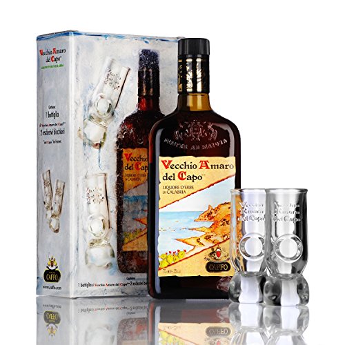 Vecchio Amaro del Capo, Kräuterlikör aus Kalabrien mit 2 Gläsern 1x700ml ml