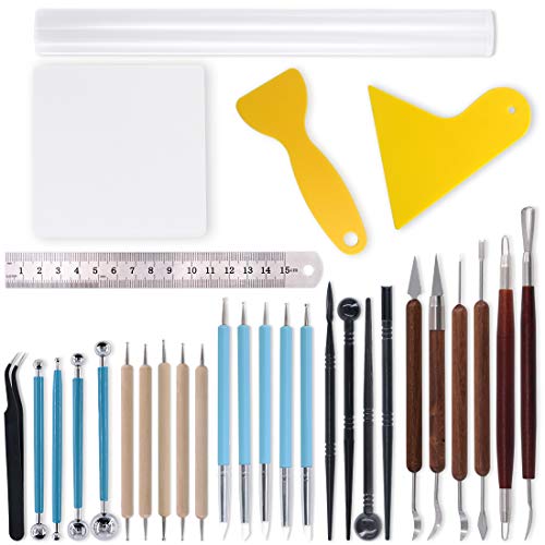 Set da 6 pezzi con manico in legno con 5 pennini a sfera. Doppio lato: ogni pezzo di strumenti in legno è bifacciale e viene fornito con un manico facile da impugnare. Varietà Forma: un'ampia varietà di 12 forme buone per lavori di dettaglio in ceramica e scultura. Ci sono 4 pezzi di strumenti a sfera in metallo a doppia punta, e entrambi i lati hanno sfere di diametro diverso, quindi ci sono 8 palle per l'uso.