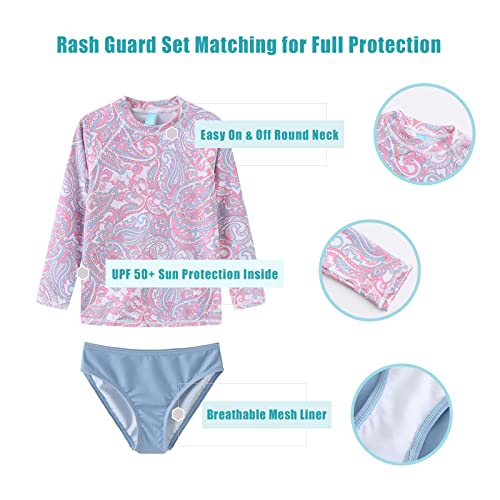 Image of Girls 3 Piece Swimsuits Set Long Sleeve Rash Guard for Girls Tankini Bathing Suits Beach Swimwear 3-16 Years