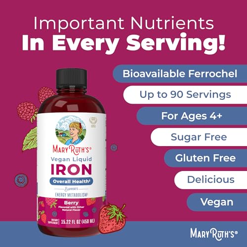 Iron Supplement for Women Men & Kids | Liquid Iron Supplement for Women Men & Kids | Iron for Healthy Blood & Oxygen | Ages 4 & Up | Sugar Free | Vegan | Non-GMO | Gluten Free | 15.22 Fl Oz