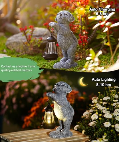 Yeomoo Hund Deko Solarlampen für Außen Garten - Hundfiguren Solar Lichterkette für Aussen Hunde Solar Gartenleuchten - Geschenke für Frauen Mama Männer Gartendeko Balkon Zimmer Terrasse Deko Grau