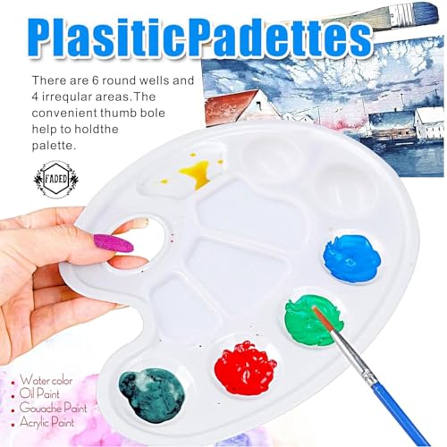 Image of Faded Small Oval Plastic Painting Palette Set - Lightweight Color Mixing Trays for Oil, Acrylic & Watercolor - Ideal for DIY Crafts, Professional Artists, Students & Art Painting Projects (6pcs)