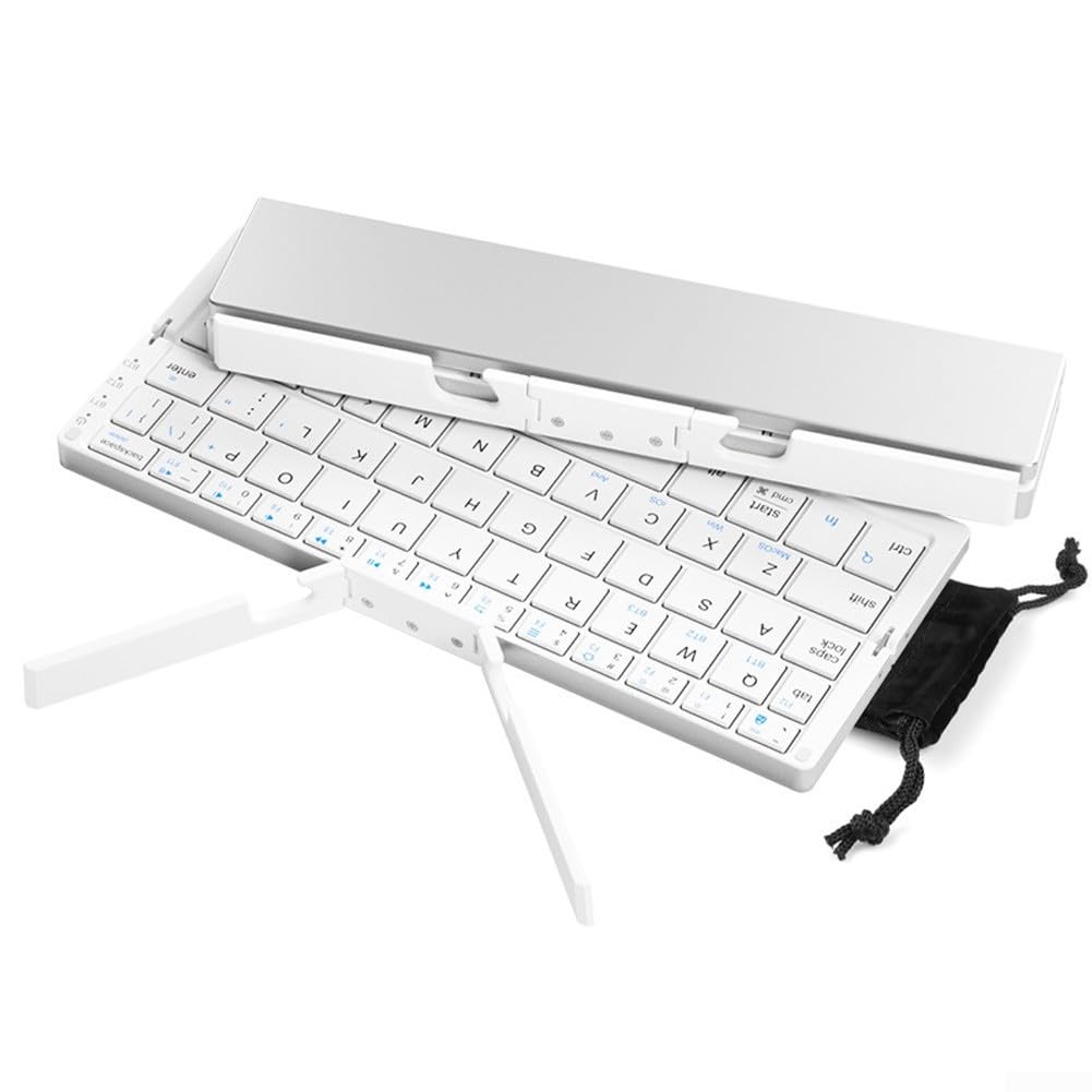 Tastiera pieghevole compatta ultra sottile tascabile ricaricabile wireless multi-dispositivo con supporto magnetico per laptop, tablet, telefono, pendolarismo 202 x 89 mm (bianco)