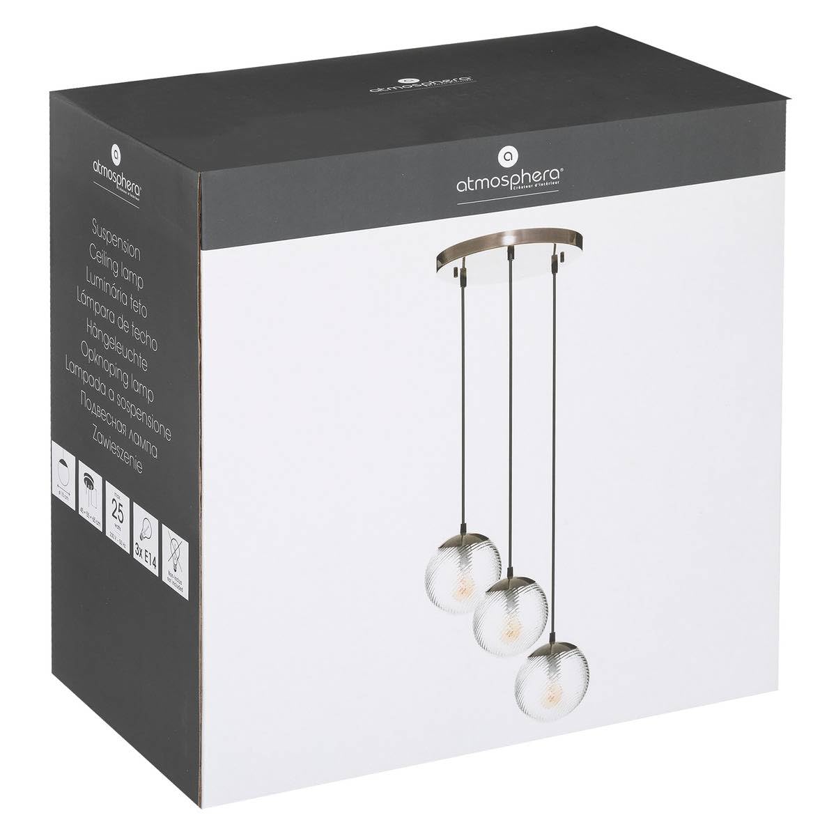 Atmosphera Suspension x3 boule en verre Night Or