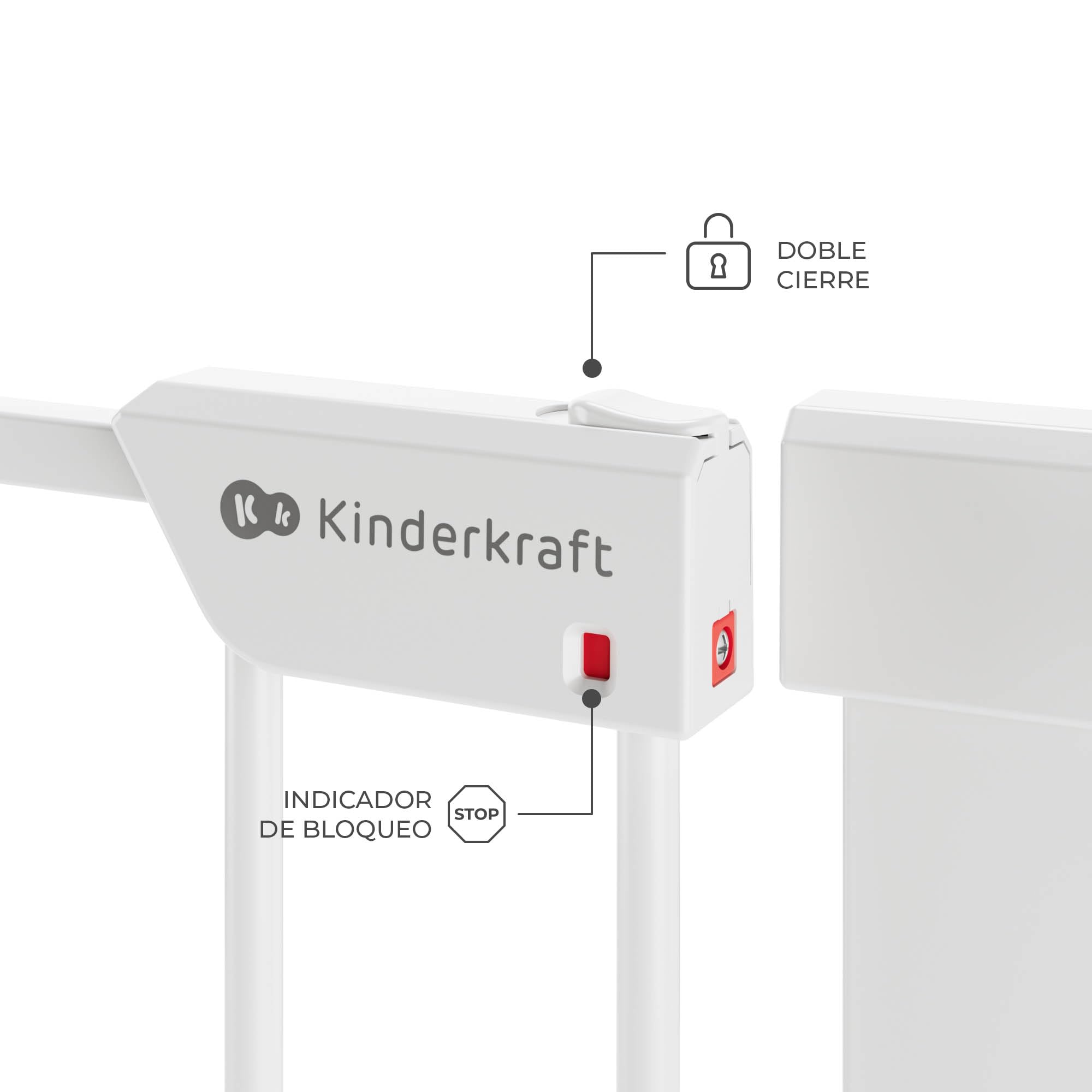 Kinderkraft Safe Snap - Barrera de Seguridad para escaleras, sin taladrar, Color Blanco