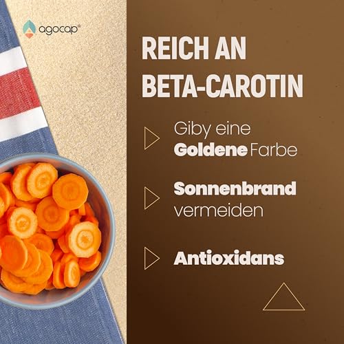 SOLEIL, Bräunungskapseln mit Beta Carotin für natürliche Bräune – 2 in 1 Selbstbräuner – Effektiver Lichtschutz mit Beta Carotin Hochdosiert – mit Vitaminen C, E, D, Selen und Kupfer – 80 Tabletten