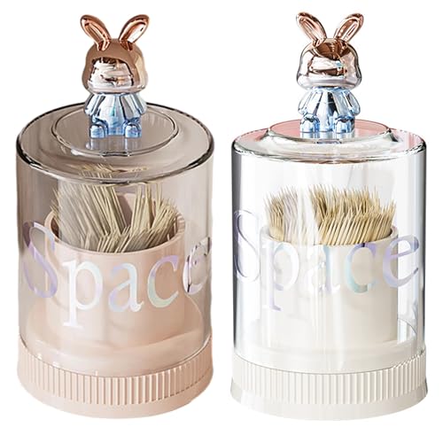 2 Pièces Boîte à Cure-Dents, Pot à Cure-Dents, Porte Cure-Dents Lapin, Porte-Cure-Dents Blanc et Rose, Mignon Lapin Porte-Cure-Dents, Boîte à Cure-Dents de Dessin Animé, pour Cure-Dents, Coton-Tiges