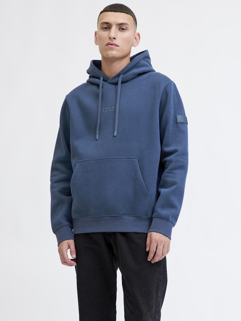 JACK & JONES Jcopoint Sweat Badge Hood BF, Titanio, L Uomo