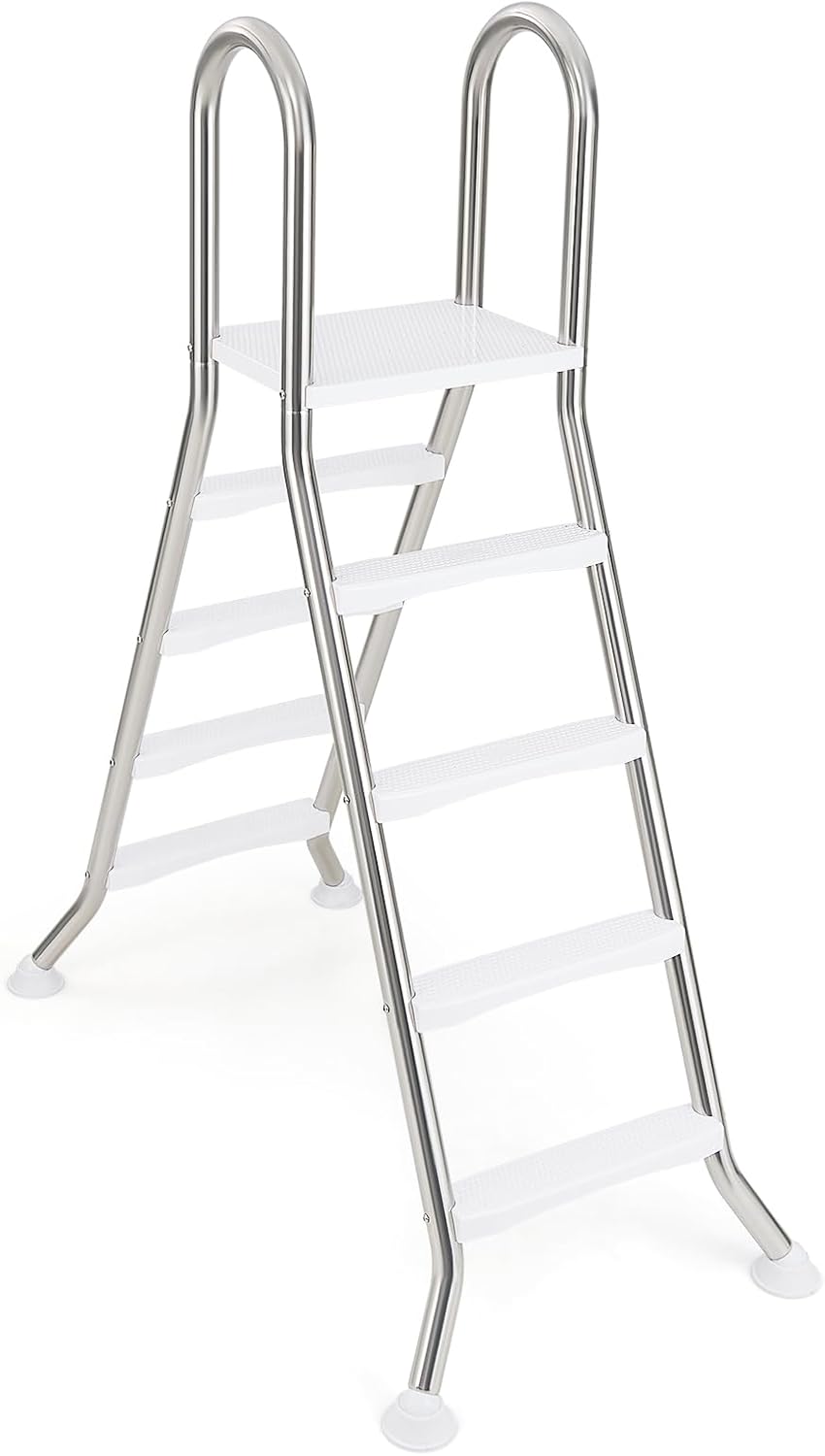 Above Ground Pool Ladder, 75.6" A-Frame Swimming Pool Ladder with Top Platform, Non-Slip Steps & Rounded Handrails, Heavy Duty Stainless Steel 4-Step Ladder for Up to 55" Pool Wall Height