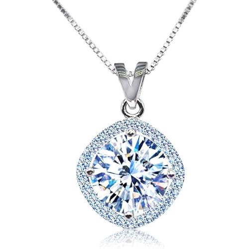 cardsgamesvs Moissanite Pendant Necklace 5CT 18K White Gold Plated silver Necklace with Moissanite Diamond D Color Ideal Cut Diamond Necklace for Women Gift for Girlfriend Women Mom