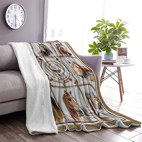 Horse Blanket Horse Gifts For Girls Women Horse Decor Bedding, Christmas Birthday Horse Gifts,Gifts For Daughter Friend Horse Lovers,Horse Dream Catcher Flower Print Cute Farm Animal Throw Blanket #TOP6