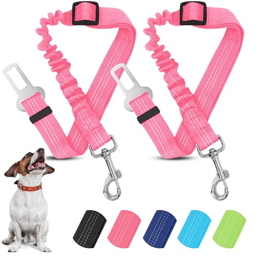 World Products Store Pack 2 Unidades Cinturón Perro Coche – Correa Perro Coche Nylon Ajustable – Cinturón Seguridad Perro Homologado – Broche Universal para Todos Los Vehículos (Rosa Claro)