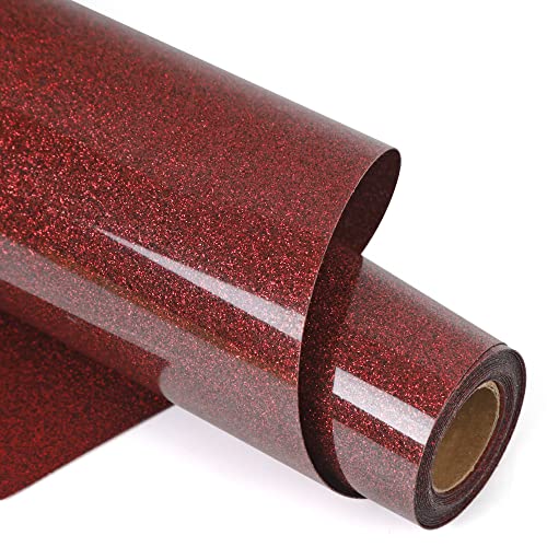 Image of RENLITONG Red Glitter Heat Transfer Vinyl HTV Vinyl Rolls- 12 inch x 12ft Iron on Vinyl for T-Shirt, Cameo - Easy to Cut & Weed for Heat Vinyl Design