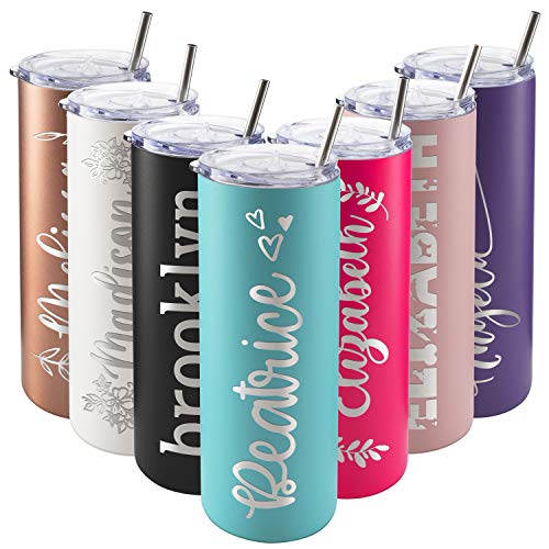 Personalized Skinny Tumblers with Lid Stainless Steel Double Wall 20 oz Teal Tumbler  8 Colors 12 Designs  Custom Engraved Insulated Tumbler w Name - Personalized Cups - Gifts for Women