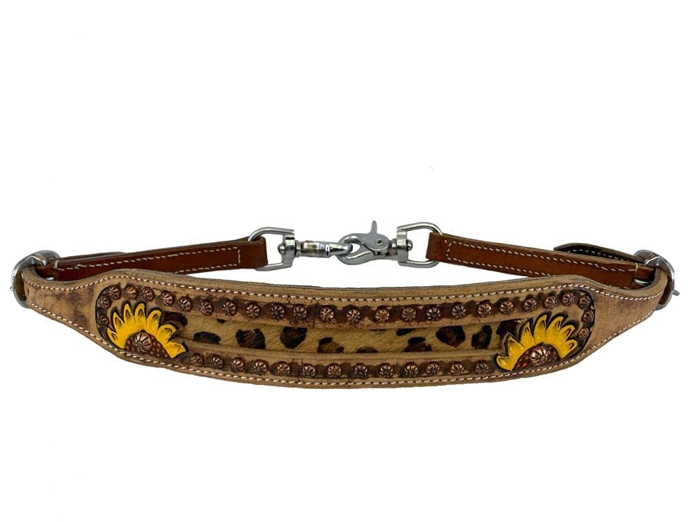 Showman Leather Wither Strap w/ Painted Sunflower Design & Cheetah Hair-on Inlay