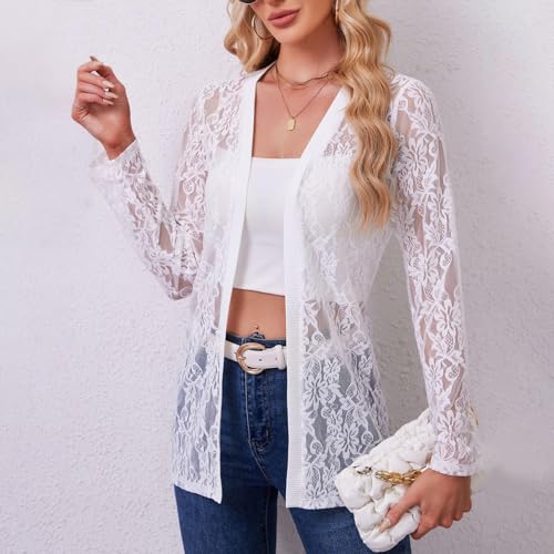 Womens Cut Out Eyelet Cardigan Loose Fit Jacket Outerwear for Women Long Sleeve Lace Fall Winter Coats 2025 Y2K2