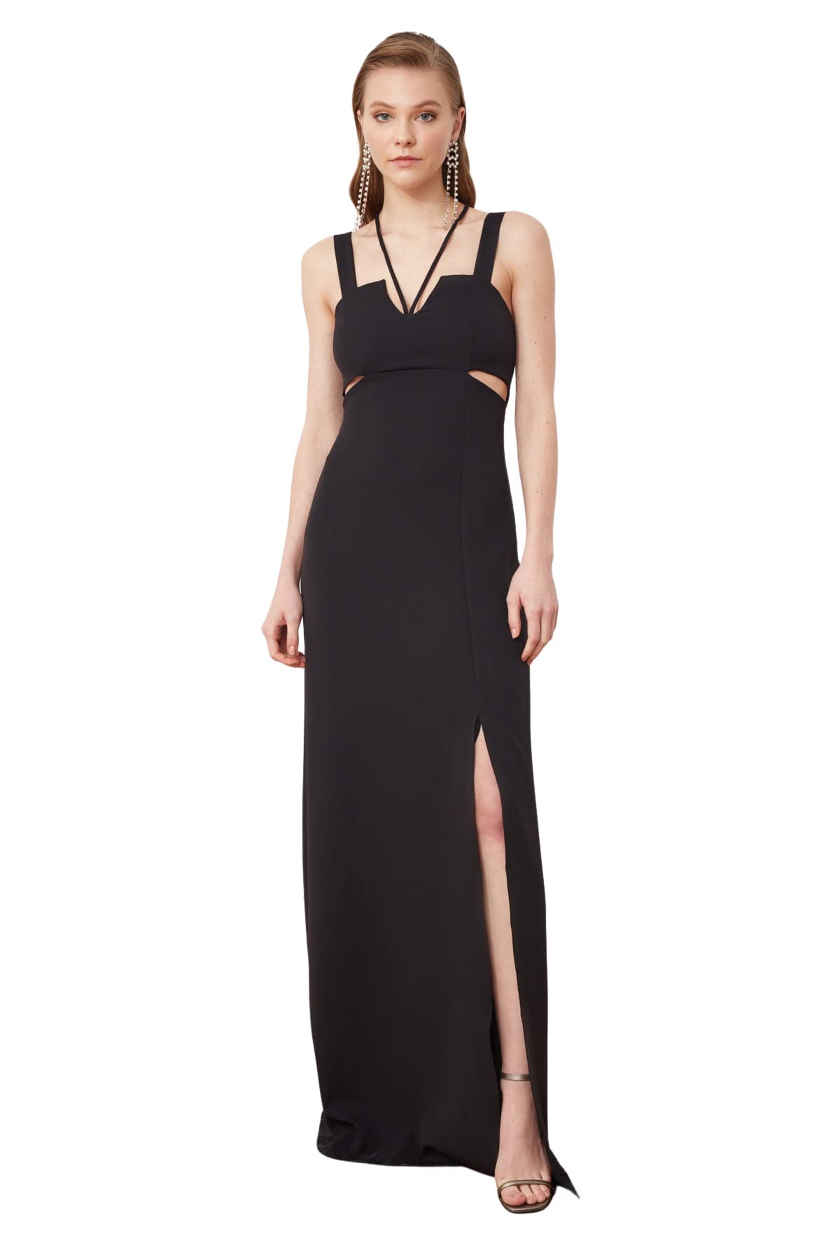Trendyol Women Maxi Shift Regular fit Woven Evening Dress,Black,40