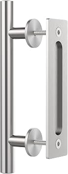 WINSOON 12" Stainless Steel Sliding Barn Door Handles, 1Pack | Flush Finger Pull Double-Sided Design, Solid Stainless Steel Material, for Barn Door/Cabinet/Gate/Garages