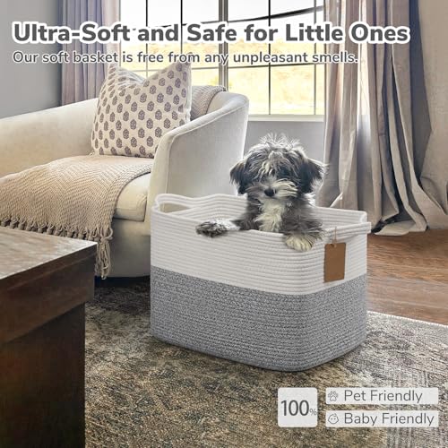 Image of Goodpick 50L Large Woven Rope Storage Basket with Handles, Light Gray