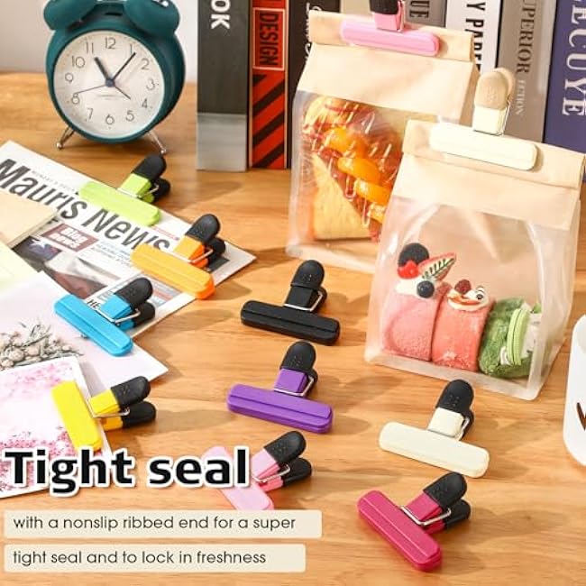 20 Pcs Chip Bag Clips Plastic Heavy Duty Food Bag Clips Heavy Seal Grip for Food Storage Snack, 3.07 x 2.56 x 1.46 Inch(Multicolor)