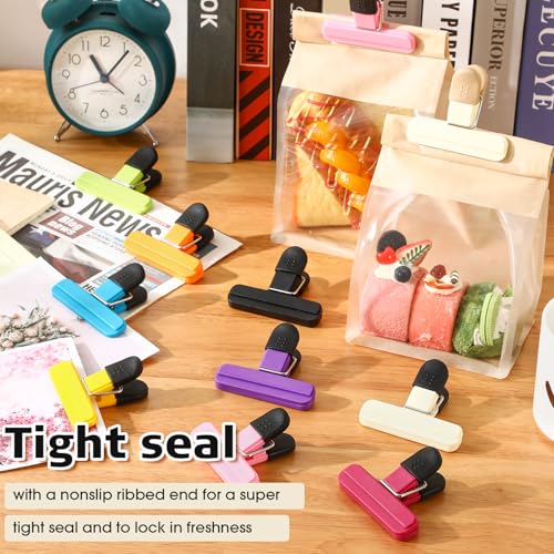 Image of Wonderjune 20 Pcs Chip Bag Clips Plastic Food Bag Clips with Heavy Duty, Heavy Seal Grip Food Clip for Snack Storage Home Office Back to School Supplies 3.07 x 2.56 x 1.46 Inch(Multicolor)