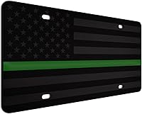 Vista 34 de JASS GRAPHIX Placa de matrícula personalizada con la bandera estadounidense de línea amarilla, homenaje personalizado a despachadores y operadores
