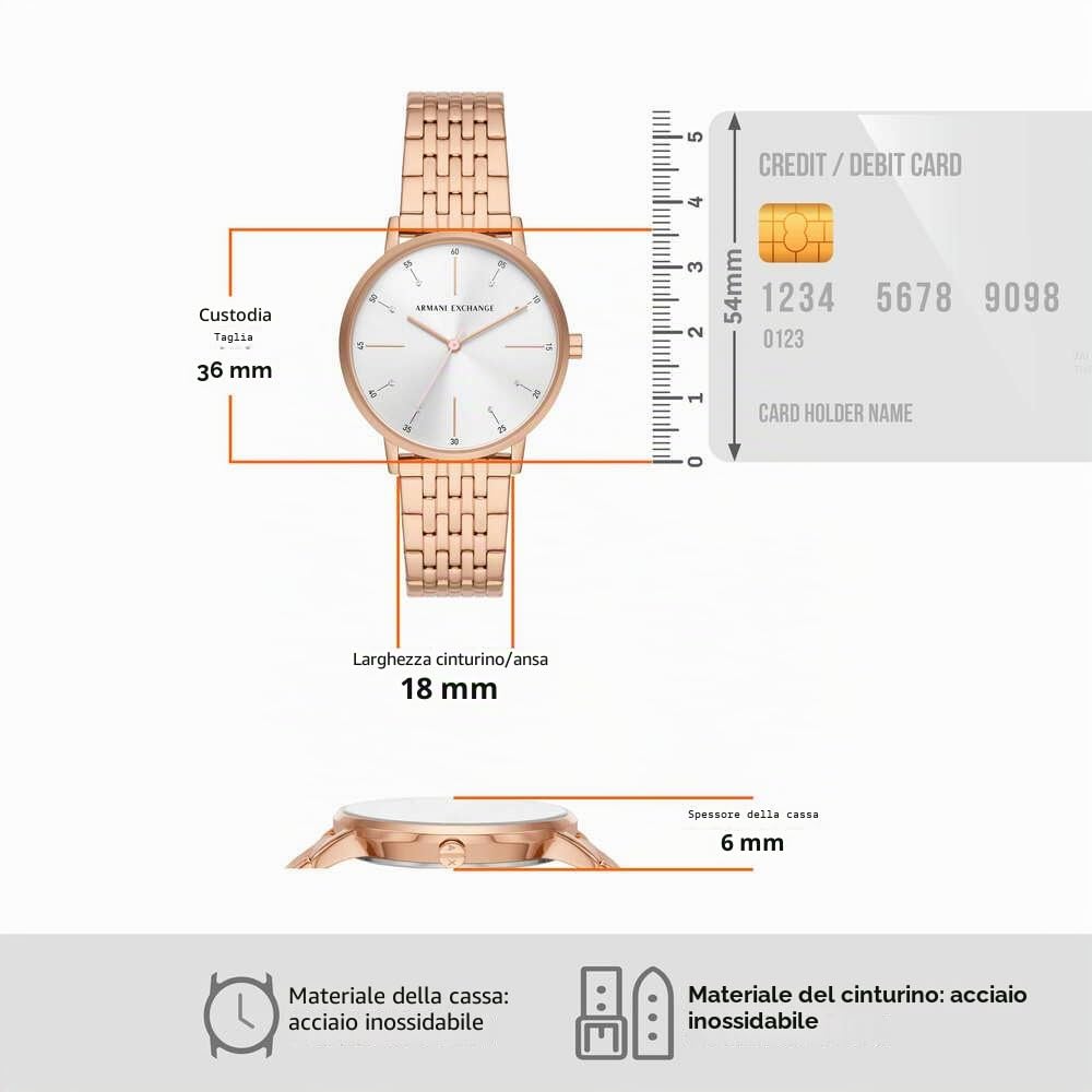 Armani Exchange Orologio da donna, Movimento al quarzo a tre lancette e cassa da 36 mm con cinturino in acciaio inossidabile