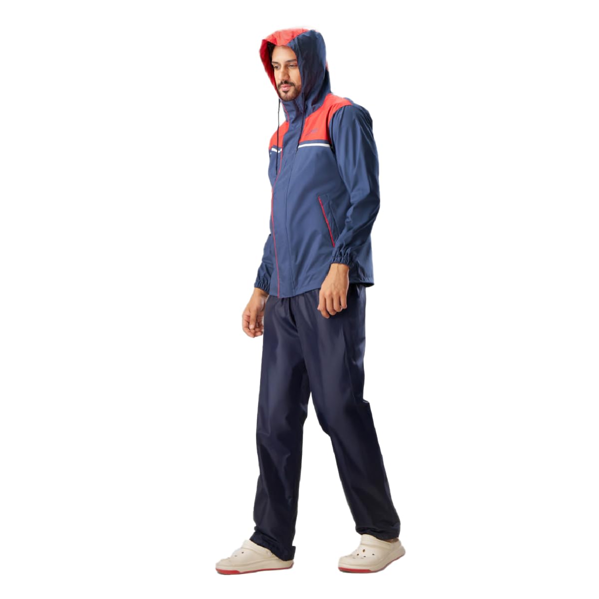 ZEEL Rain Coat for Men Waterproof for Bike Riders with Adjustable Hood and Pocket,Waterproof Raincoat with Polyester Jacket Pant and Carrying Pouch,AZ06 Navy-Red XXL 1