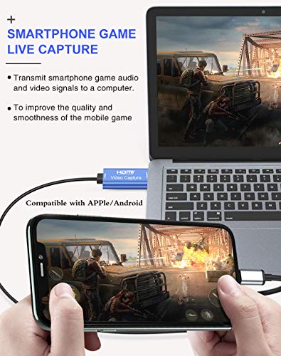GOODAN Audio Video Capture Cards HDMI to USB 1080p USB2.0 Record via DSLR Camcorder Action Cam for High Definition Acquisition, Live Broadcasting (Blue)