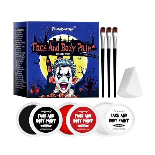 Fengyang Pintura corporal e facial, Clown maquilhagem Halloween Kit, rosto corpo pintura à base de óleo, para pincéis de esponja, nariz de palhaço, Joker SFX Vampire Cosplay (azul)