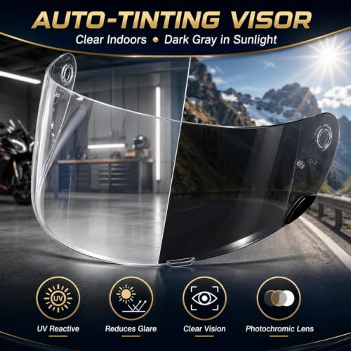 Image of PSLER Photochromic Shatterproof Helmet Visor for Bell Qualifier | Impact-Resistant ,UV400 Protection, Motorcycle Tinted Face Shield Replacement for Bell Qualifier /Star /Vortex /RS-1 /Revolver