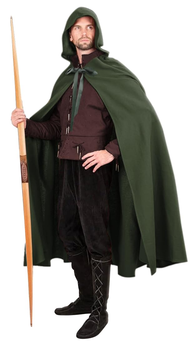 UQJERenaissance Hooded Cape Vintage Medieval Cloak with Hood Halloween Costume