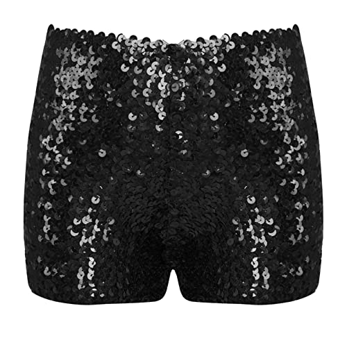 Agoky Kids Girls Shiny Sequin Dance Shorts Hip Hop Jazz Dance Performance Bottom Athletic Tumbling Yoga Shorts Black 6-10 Years #TOP25