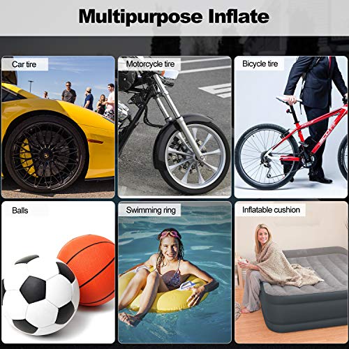 Portable Air Compressor Tire Inflator, DC 12V Air Compressor Tire Inflator with Digital Pressure Gauge LED Light, Auto Tire Pump Air Pump for Car, Bicycle, Motorcycle, Balls - Thumbnail 3