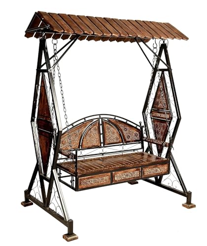 Image of Store Iron 2 Seater Swing Jhula for Adult Indoor Metal Swing for Adult for Home & Garden Porch Balcony Weight Capacity 300Kgs+, 194 Cm, Brown