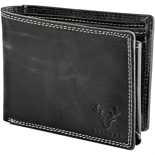 FELLERZ Geschenkidee f&uuml;r M&auml;nner &ndash; Herren Geldb&ouml;rse aus Echtleder mit RFID Schutz &ndash; Portemonnaie mit M&uuml;nzfach & Kartenf&auml;chern &ndash; Brieftasche mit Geschenkbox - Geschenk (Set mit Kartenetui, Schwarz)